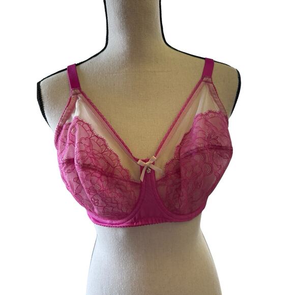 Wacoal 36DD Retro Chic Pink White Lace Underwire Bra Full Figure Coverage - Picture 1 of 6